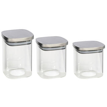 Set van 3x keuken voedsel opslag voorraadpotten glas in 3 formaten - Voorraadpot