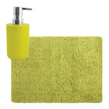 MSV badkamer droogloop tapijt - Langharig - 50 x 70 cm - incl zeeppompje zelfde kleur - lime groen - Badmatjes