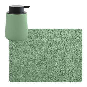 MSV badkamer droogloop tapijt - Langharig - 50 x 70 cm - incl zeeppompje zelfde kleur - groen - Badmatjes