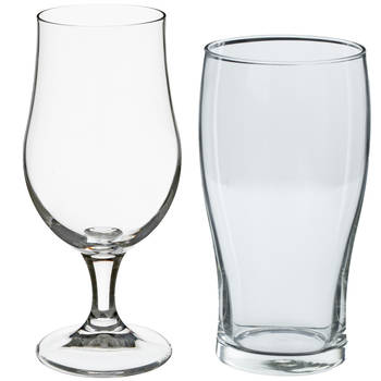 Bierglazen set - bierglazen op voet/pint glazen - 8x stuks - glas - Bierglazen