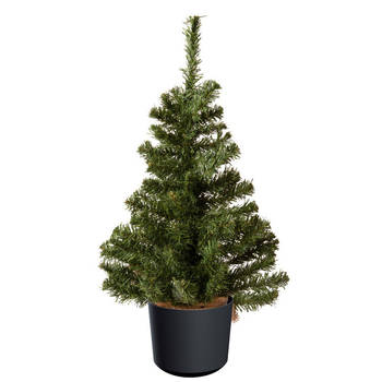 Mini kerstboom groen - in antraciet grijze kunststof pot - 60 cm - kunstboom - Kunstkerstboom