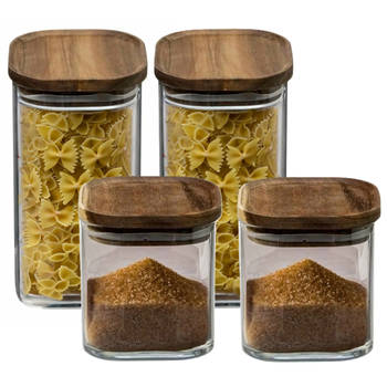 Set van 4x keuken voorraadbussen/potten glas 0.6 en 1.3 Liter inhoud - Voorraadpot