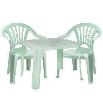 Forte Plastics Kinderstoelen 4x met tafeltje set - buiten/binnen - mintgroen - kunststof - Kinderstoelen