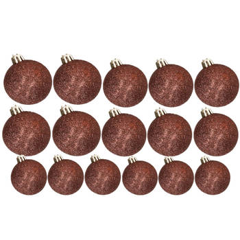 Kerstversiering set glitter kerstballen donkerbruin 6 - 8 -10 cm - pakket van 50x stuks - Kerstbal