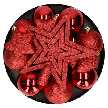 Kerstballen en kerstornamenten - set van 39x st - rood - met ster piek - kunststof - Kerstbal