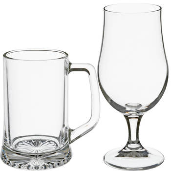 Bierglazen set - bierpullen/bierglazen op voet - 8x stuks - glas - Bierglazen