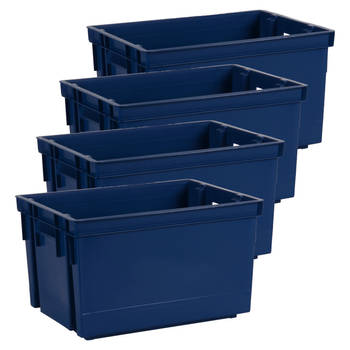 EDA Opbergbox/opbergkrat 20 L - 4x - blauw - kunststof - 39 x 29 x 23 - stapelbaar/nestbaar - Opbergbox