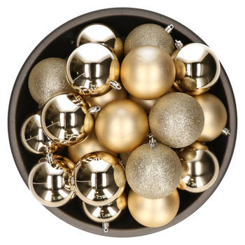 Kerstballen - 25x stuks - licht champagne - 8 cm - kunststof - kerstversiering - Kerstbal