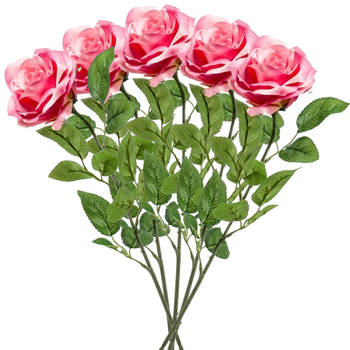 Emerald Kunstbloem roos Marleen - 5x - roze - 63 cm - decoratie bloemen - Kunstbloemen