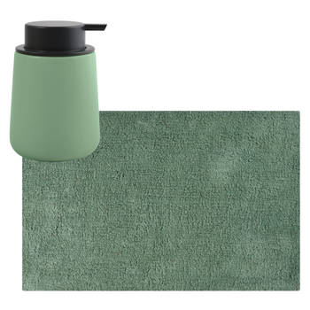 MSV badkamer droogloop mat/tapijt - 40 x 60 cm - met zelfde kleur zeeppompje 300 ml - groen - Badmatjes