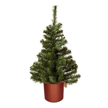 Mini kerstboom groen - in koperen kunststof pot - 60 cm - kunstboom - Kunstkerstboom