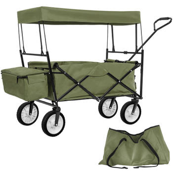 tectake® - Bolderkar transportkar bolderwagen strandkar + draagtas en dak - groen - belastbaarheid 80kg - 402317