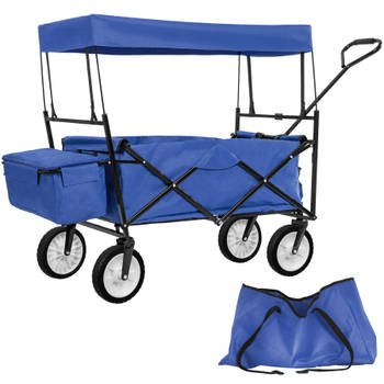 tectake® - Bolderkar transportkar bolderwagen strandkar + draagtas en dak - Opvouwbaar - blauw - balastbaarheid 80kg