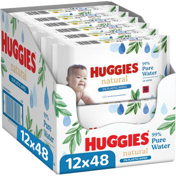 Huggies - Natural - 0% Plastic - Billendoekjes - 576 babydoekjes - 12 x 48