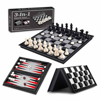 Allerion 3-in-1 Schaakbord Set - Schaken, Dammen, Backgammon -