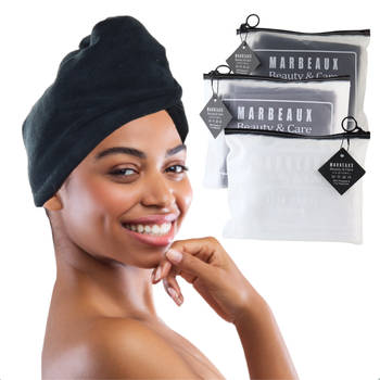 Blokker MARBEAUX Haarhanddoek - 3 stuks - Hair towel - Hoofdhanddoek - Microvezel - Zwart - Wit - Grijs aanbieding