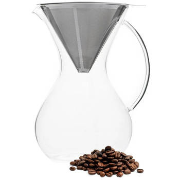 Pour Over Koffiepot - Koffiezetter - Koffie Opgietkan - Glas - Rvs - 600Ml