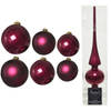 Groot pakket glazen kerstballen 50x framboos roze glans/mat 4-6-8 cm met piek glans - Kerstbal