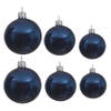 Glazen kerstballen pakket donkerblauw glans 16x stuks diverse maten - Kerstbal