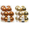 Kerstversiering kunststof kerstballen mix cognac/goud 6-8-10 cm pakket van 44x stuks - Kerstbal