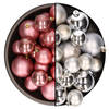 Kerstversiering kunststof kerstballen mix oud roze/zilver 4-6-8 cm pakket van 68x stuks - Kerstbal