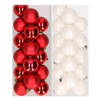 32x stuks kunststof kerstballen mix van rood en wit 4 cm - Kerstbal