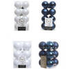 Kerstversiering kunststof kerstballen mix donkerblauw/winter wit 4 en 6 cm pakket van 80x stuks - Kerstbal