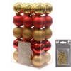 Kerstversiering mix pakket kunststof kerstballen 6 cm goud/rood 30 stuks met haakjes - Kerstbal