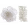 Kerstversiering kunststof glitter bloemen op clip 14 cm en folieslingers pakket winter wit 5x stuks - Kersthangers