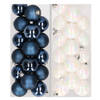 32x stuks kunststof kerstballen mix van donkerblauw en parelmoer wit 4 cm - Kerstbal