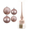 Glazen kerstballen pakket lichtroze glans/mat 38x stuks 4 en 6 cm met piek mat - Kerstbal