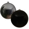 2x stuks grote kerstballen van 20 cm glans van kunststof zwart en zilver - Kerstbal