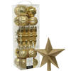Decoris 30x st kunststof kerstballen, ornamenten en piek goud - Kerstbal