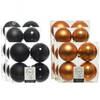 Kerstversiering kunststof kerstballen mix zwart/cognac 6-8-10 cm pakket van 44x stuks - Kerstbal