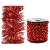 Set van kralenslinger 10 mtr en folie slinger 2,7 m rood - Kerstslingers