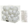 Kerstversiering kunststof kerstballen 6-8-10 cm met folieslingers pakket winter wit van 28x stuks - Kerstbal