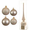 Glazen kerstballen pakket champagne glans/mat 38x stuks 4 en 6 cm met piek mat - Kerstbal