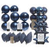 Kerstversiering kunststof kerstballen donkerblauw 6-8-10 cm pakket van 68x stuks - Kerstbal