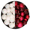 Kerstversiering kunststof kerstballen mix donkerrood/parelmoer wit 4-6-8 cm pakket van 68x stuks - Kerstbal