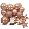 Pakket 32x stuks kunststof kerstballen en sterren ornamenten toffee bruin - Kerstbal