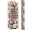 Decoris 30x stuks kunststof kerstballen en ornamenten met slinger lichtroze - Kerstbal