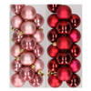 32x stuks kunststof kerstballen mix van oudroze en donkerrood 4 cm - Kerstbal