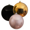 3x stuks grote kerstballen van 20 cm glans van kunststof goud zwart en roze - Kerstbal