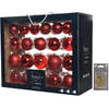 Kerstversiering glazen kerstballen mix pakket 5-6-7 cm rood 42x stuks met haakjes - Kerstbal