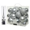 Kerstversiering kunststof kerstballen met piek zilver 6-8-10 cm pakket van 27x stuks - Kerstbal
