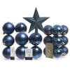 Kerstversiering kunststof kerstballen met piek donkerblauw 6-8-10 cm pakket van 45x stuks - Kerstbal