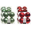 Kerstversiering kunststof kerstballen mix rood/salie groen 6-8-10 cm pakket van 44x stuks - Kerstbal