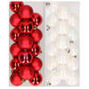 32x stuks kunststof kerstballen mix van rood en parelmoer wit 4 cm - Kerstbal