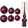 Groot pakket glazen kerstballen 50x framboos roze glans/mat 4-6-8 cm met piek mat - Kerstbal