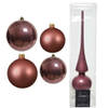 Glazen kerstballen pakket oud roze glans/mat 38x stuks 4 en 6 cm met piek glans - Kerstbal